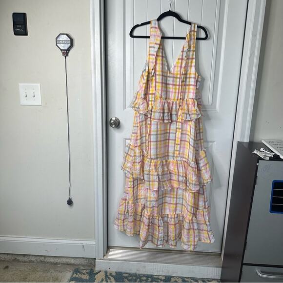 Cinq A Sept gingham plaid tiered midi ruffle dress size 10 spring vacation astor - Picture 3 of 6